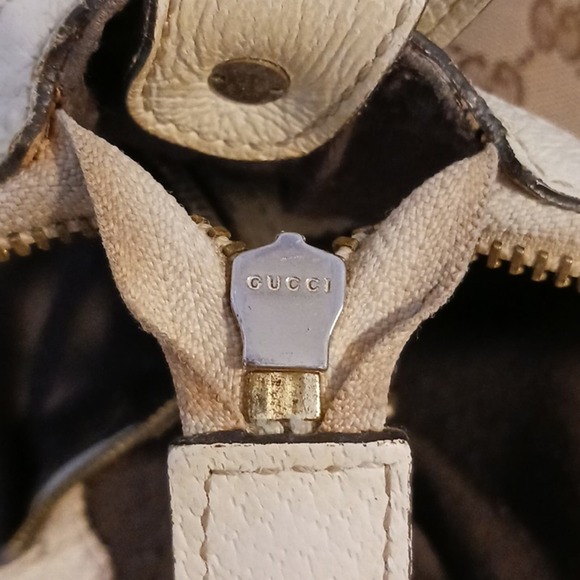 Gucci Tote Bag STUDDED Shoulder Bag RED Green Strap IVORY LEATHER added patch - Picture 9 of 16